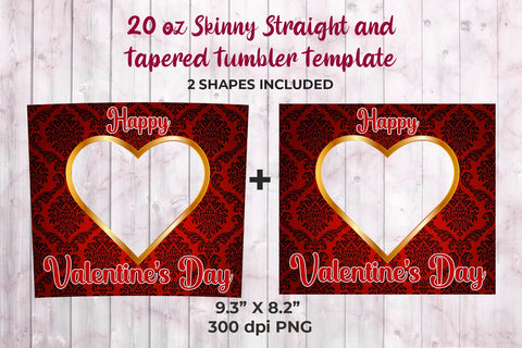 Skinny Tumbler Template With Valentine's Day Heart Frame Pattern Design Sublimation Sublimatiz Designs 