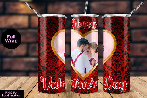 Skinny Tumbler Template With Valentine's Day Heart Frame Pattern Design Sublimation Sublimatiz Designs 