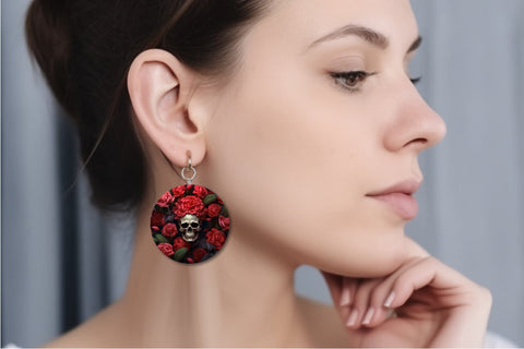 Skull 3D Earrings Sublimation, Halloween Round Earrings Sublimation OrangeBrushStudio 