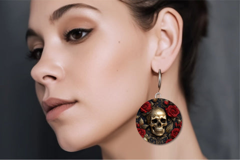 Skull 3D Earrings Sublimation, Halloween Round Earrings Sublimation OrangeBrushStudio 