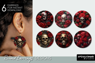 Skull 3D Earrings Sublimation, Halloween Round Earrings Sublimation OrangeBrushStudio 