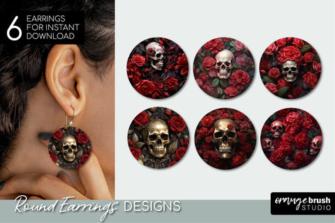 Skull 3D Earrings Sublimation, Halloween Round Earrings Sublimation OrangeBrushStudio 