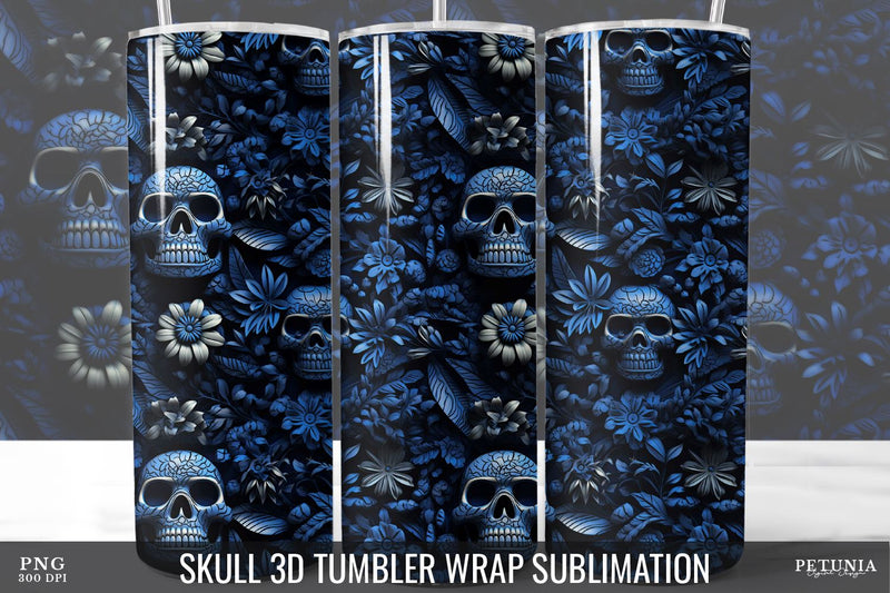 Skull 3D Tumbler Wrap | 20 oz Skinny Tumbler Sublimation Sublimation Petunia Digital Design 