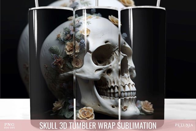 Skull 3D Tumbler Wrap | 20 oz Skinny Tumbler Sublimation Sublimation Petunia Digital Design 