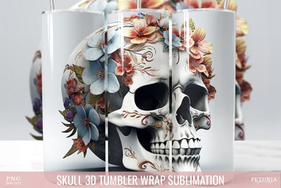 Skull 3D Tumbler Wrap | 20 oz Skinny Tumbler Sublimation Sublimation Petunia Digital Design 