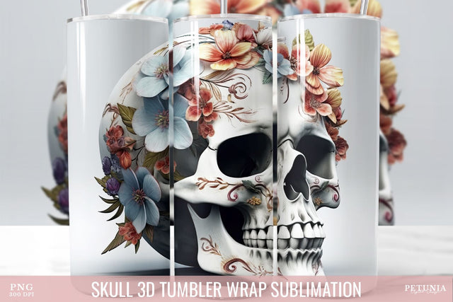 Skull 3D Tumbler Wrap | 20 oz Skinny Tumbler Sublimation Sublimation Petunia Digital Design 