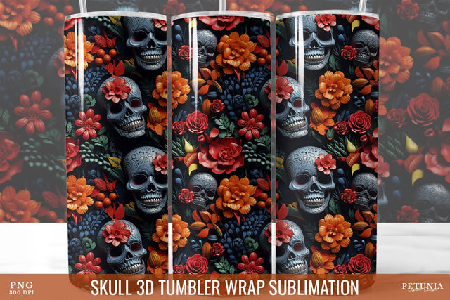 Skull 3D Tumbler Wrap | 20 oz Skinny Tumbler Sublimation Sublimation Petunia Digital Design 