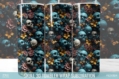 Skull 3D Tumbler Wrap | 20 oz Skinny Tumbler Sublimation Sublimation Petunia Digital Design 