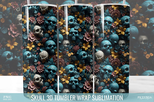 Skull 3D Tumbler Wrap | 20 oz Skinny Tumbler Sublimation Sublimation Petunia Digital Design 