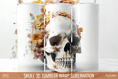 Skull 3D Tumbler Wrap | 20 oz Skinny Tumbler Sublimation Sublimation Petunia Digital Design 