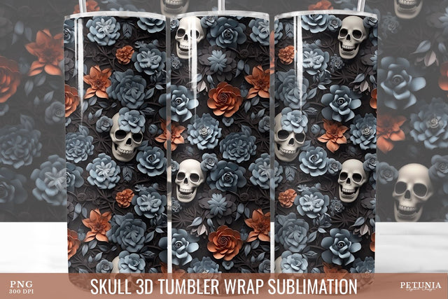 Skull 3D Tumbler Wrap | 20 oz Skinny Tumbler Sublimation Sublimation Petunia Digital Design 