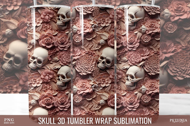 Skull 3D Tumbler Wrap | 20 oz Skinny Tumbler Sublimation Sublimation Petunia Digital Design 