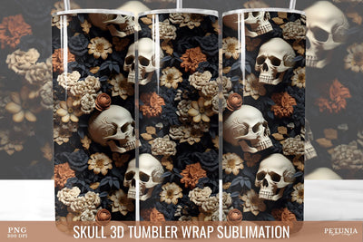 Skull 3D Tumbler Wrap | 20 oz Skinny Tumbler Sublimation Sublimation Petunia Digital Design 