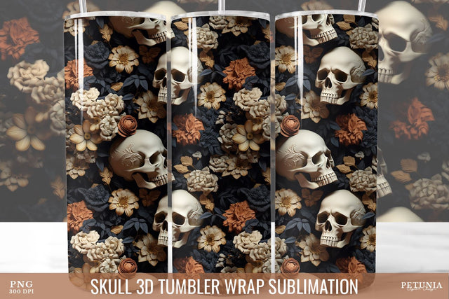 Skull 3D Tumbler Wrap | 20 oz Skinny Tumbler Sublimation Sublimation Petunia Digital Design 