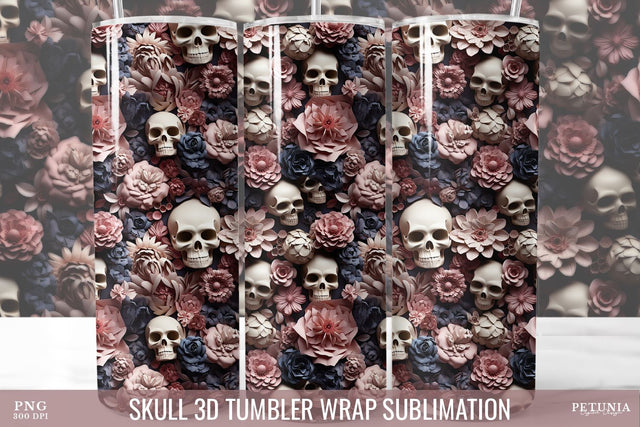 Skull 3D Tumbler Wrap | 20 oz Skinny Tumbler Sublimation Sublimation Petunia Digital Design 
