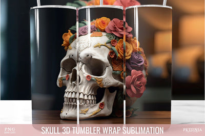Skull 3D Tumbler Wrap | 20 oz Skinny Tumbler Sublimation Sublimation Petunia Digital Design 
