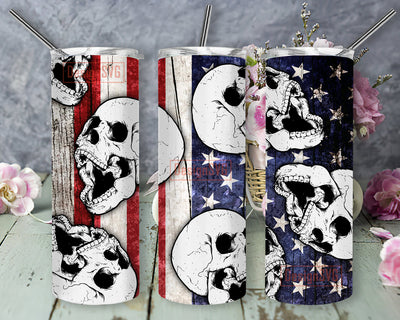Skull American Flag Full Tumbler Wrap, American Flag 20oz Skinny Tumbler, Patriotic Skull Tumbler Png, 4th Of July Sublimation Design, Independence Day Tunbler Design, Digital Download Sublimation DesignSVG 