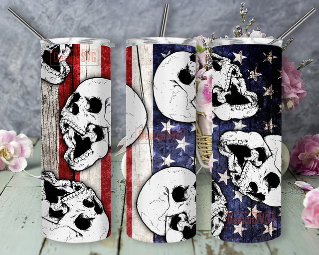 Skull American Flag Full Tumbler Wrap, American Flag 20oz Skinny Tumbler, Patriotic Skull Tumbler Png, 4th Of July Sublimation Design, Independence Day Tunbler Design, Digital Download Sublimation DesignSVG 