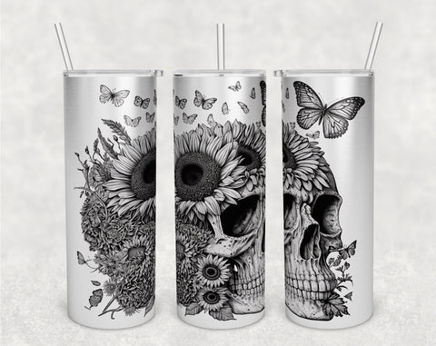 Skull and Flowers Tumbler Wraps Bundle, 20 Oz Skinny Tumbler Skull Sublimation Designs, Seamless Floral Skull PNG, 5 Designs Sublimation HappyDesignStudio 