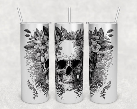 Skull and Flowers Tumbler Wraps Bundle, 20 Oz Skinny Tumbler Skull Sublimation Designs, Seamless Floral Skull PNG, 5 Designs Sublimation HappyDesignStudio 