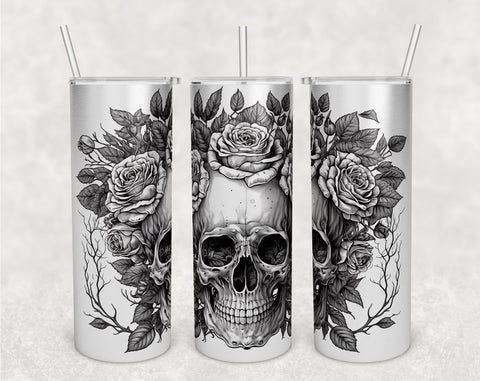 Skull and Flowers Tumbler Wraps Bundle, 20 Oz Skinny Tumbler Skull Sublimation Designs, Seamless Floral Skull PNG, 5 Designs Sublimation HappyDesignStudio 