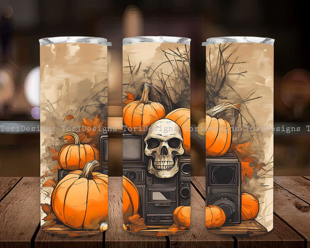 Skull and pumpkin 20oz Sublimation tumbler designs Skeleton Seamless tumbler wrap Halloween Straight & Tapered tumbler wrap Digital file Sublimation ToriDesigns 
