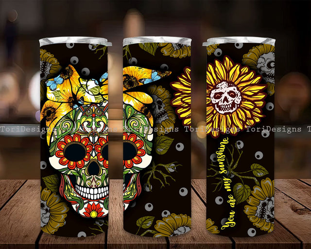 Skull and Sunflower Tumbler, Floral Tumbler Wrap Png 20oz Skinny Sublimation Design Sunflowers Skull Tumbler Wrap Floral Skulls Watercolor Skulls Sublimation Designs Png Sublimation ToriDesigns 