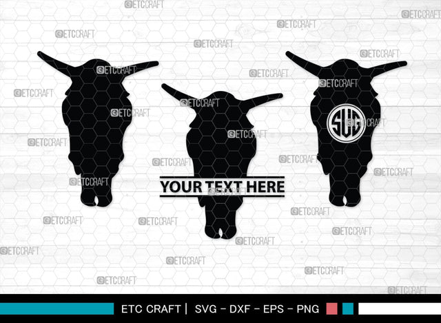Skull Bull Monogram, Skull Bull Silhouette, Skull Bull SVG, Bull Skull Svg, Bull Head Svg, Buffalo Skull Svg, Bull Horns Svg, SB00320 SVG ETC Craft 