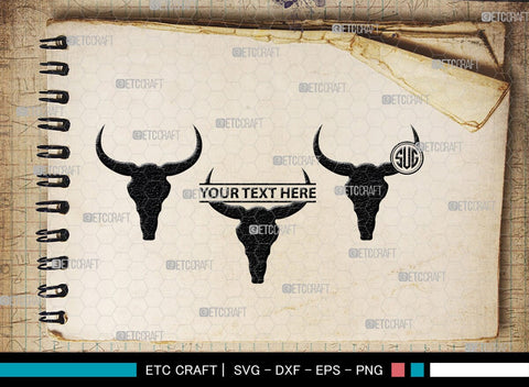 Skull Bull Monogram, Skull Bull Silhouette, Skull Bull SVG, Bull Skull Svg, Bull Head Svg, Buffalo Skull Svg, Bull Horns Svg, SB00320 SVG ETC Craft 