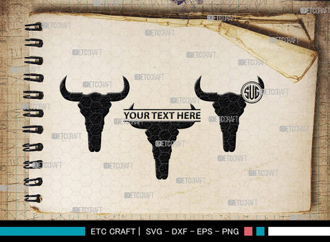 Skull Bull Monogram, Skull Bull Silhouette, Skull Bull SVG, Bull Skull Svg, Bull Head Svg, Buffalo Skull Svg, Bull Horns Svg, SB00320 SVG ETC Craft 