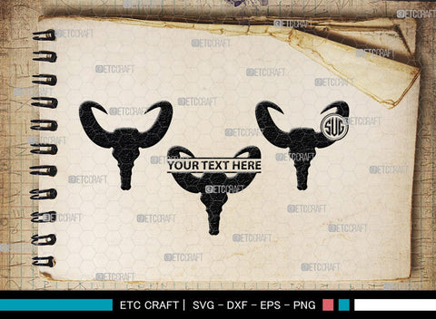 Skull Bull Monogram, Skull Bull Silhouette, Skull Bull SVG, Bull Skull Svg, Bull Head Svg, Buffalo Skull Svg, Bull Horns Svg, SB00320 SVG ETC Craft 