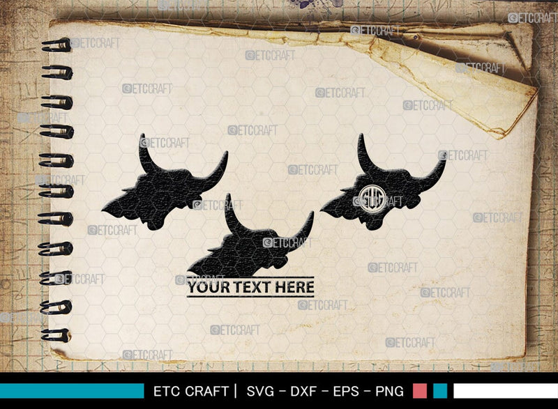 Skull Bull Monogram, Skull Bull Silhouette, Skull Bull SVG, Bull Skull ...