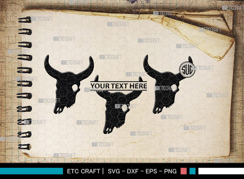 Skull Bull Monogram, Skull Bull Silhouette, Skull Bull SVG, Bull Skull Svg, Bull Head Svg, Buffalo Skull Svg, Bull Horns Svg, SB00320 SVG ETC Craft 