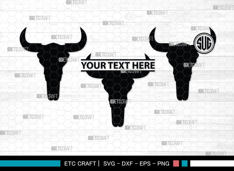 Skull Bull Monogram, Skull Bull Silhouette, Skull Bull SVG, Bull Skull Svg, Bull Head Svg, Buffalo Skull Svg, Bull Horns Svg, SB00320 SVG ETC Craft 