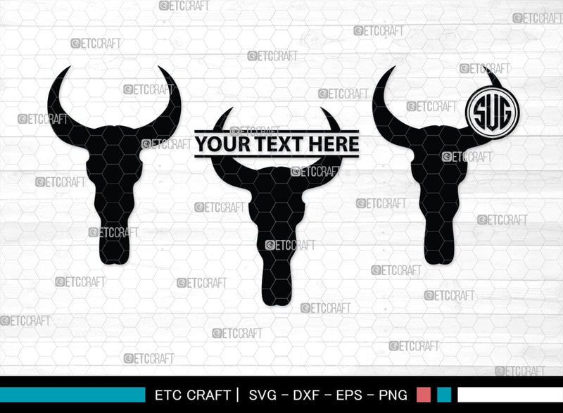 Skull Bull Monogram, Skull Bull Silhouette, Skull Bull SVG, Bull Skull ...