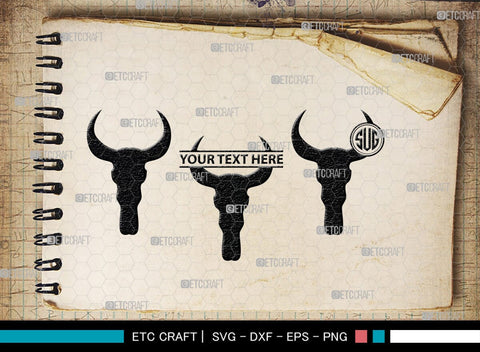 Skull Bull Monogram, Skull Bull Silhouette, Skull Bull SVG, Bull Skull Svg, Bull Head Svg, Buffalo Skull Svg, Bull Horns Svg, SB00320 SVG ETC Craft 