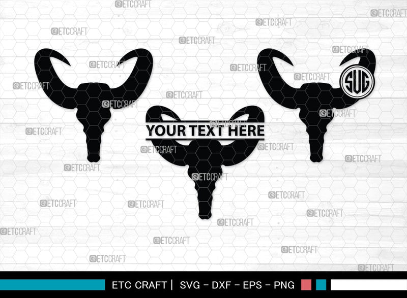 Skull Bull Monogram, Skull Bull Silhouette, Skull Bull SVG, Bull Skull ...