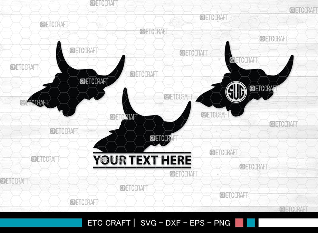 Skull Bull Monogram, Skull Bull Silhouette, Skull Bull SVG, Bull Skull ...