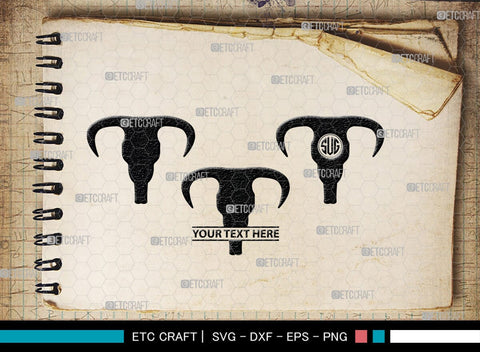 Skull Bull Monogram, Skull Bull Silhouette, Skull Bull SVG, Bull Skull Svg, Bull Head Svg, Buffalo Skull Svg, Bull Horns Svg, SB00320 SVG ETC Craft 