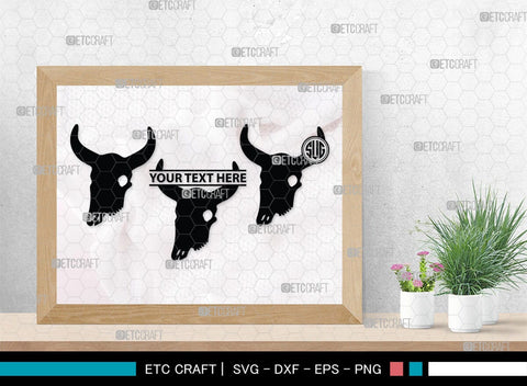 Skull Bull Monogram, Skull Bull Silhouette, Skull Bull SVG, Bull Skull Svg, Bull Head Svg, Buffalo Skull Svg, Bull Horns Svg, SB00320 SVG ETC Craft 