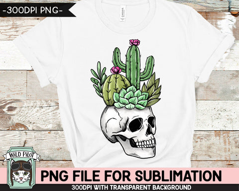 Skull Cactus Planter SUBLIMATION design PNG, Cactus Skull png file, Skull sublimation, Fall png, Autumn png, Halloween png, Succulent Skull illustration png Sublimation Wild Pilot 