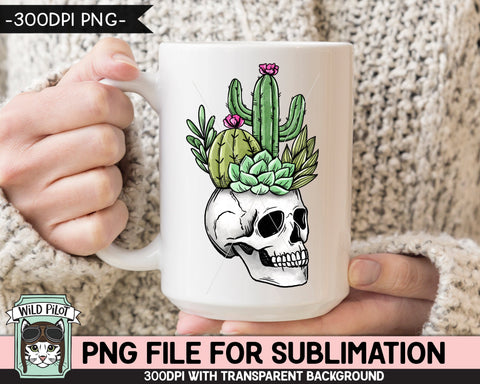 Skull Cactus Planter SUBLIMATION design PNG, Cactus Skull png file, Skull sublimation, Fall png, Autumn png, Halloween png, Succulent Skull illustration png Sublimation Wild Pilot 