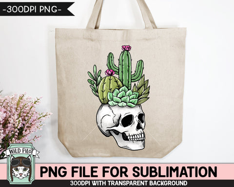 Skull Cactus Planter SUBLIMATION design PNG, Cactus Skull png file, Skull sublimation, Fall png, Autumn png, Halloween png, Succulent Skull illustration png Sublimation Wild Pilot 