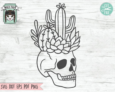 Skull Cactus Planter SVG file, Halloween Succulent svg file, Halloween Cactus cut file, Cactus Planter svg, Plant Lover, Skull Succulent svg SVG Wild Pilot 