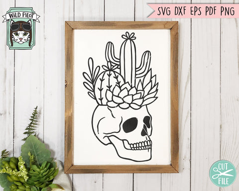 Skull Cactus Planter SVG file, Halloween Succulent svg file, Halloween Cactus cut file, Cactus Planter svg, Plant Lover, Skull Succulent svg SVG Wild Pilot 
