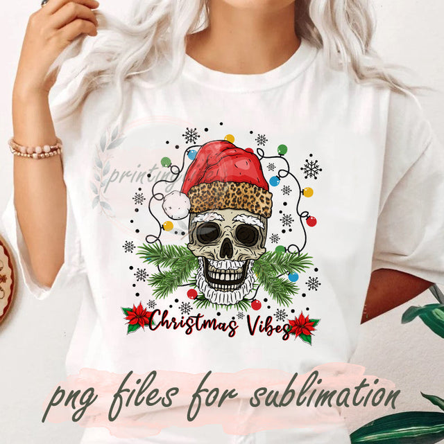 Skull Christmas Vibes Png, Happy Holidays Png, Christmas Skull Design Png, Christmas Light Png, Santa Skull Png, Snowflakes Png, Digital Download Sublimation PrintingLife 