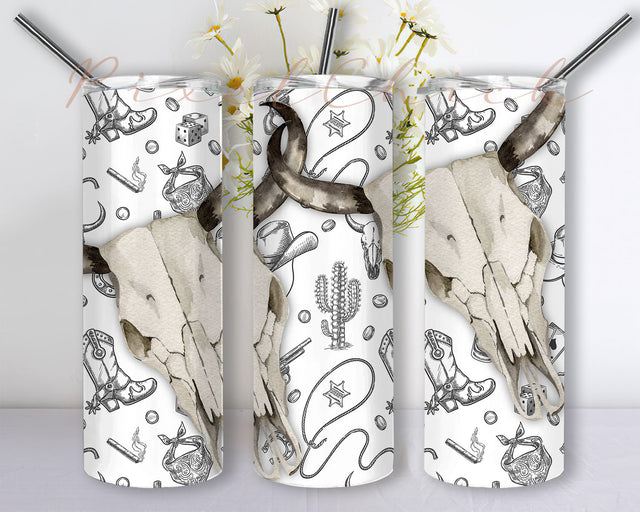 Skull Cow Skinny Tumbler, Western Sublimation Design ,Skull Cow Tumbler, Sublimation 20oz Skinny Tumbler , Digital Download PNG Sublimation PixelChick 