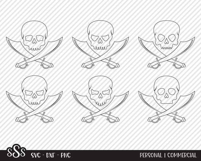Skull & Crossed Swords Outline Bundle | Outdoor SVG SVG Texas Southern Cuts 