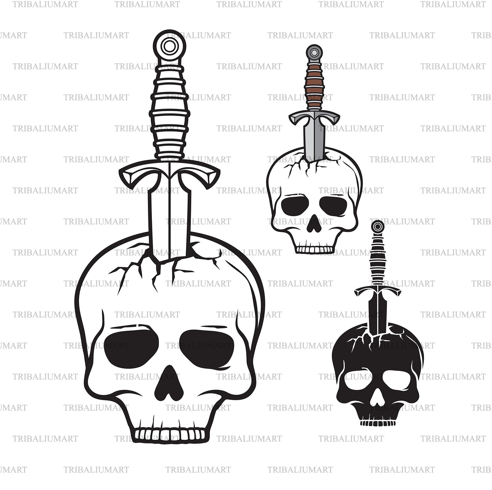 SUGAR SKULL WITH DAGGER - SVG / PDF / DXF / PNG – DuperCut