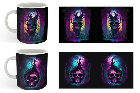 Skull Dark Forest Mug Wrap | Sublimation Coffee Cup Sublimation artnoy 